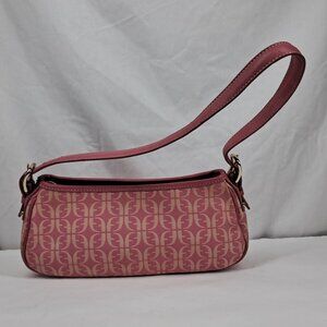 Vtg Fossil Pink Signature Jacquard Fabric Leather Trim Shoulder Demi Bag Purse